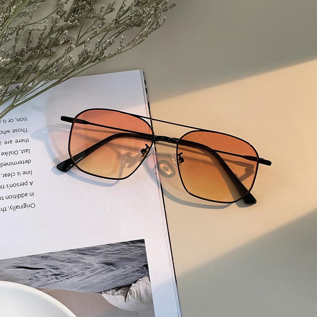 Fine Frame Metal Sunglasses Female Double Beam Toad Glasses Color Film Gradual Change Sunglasses Men'S Glasses