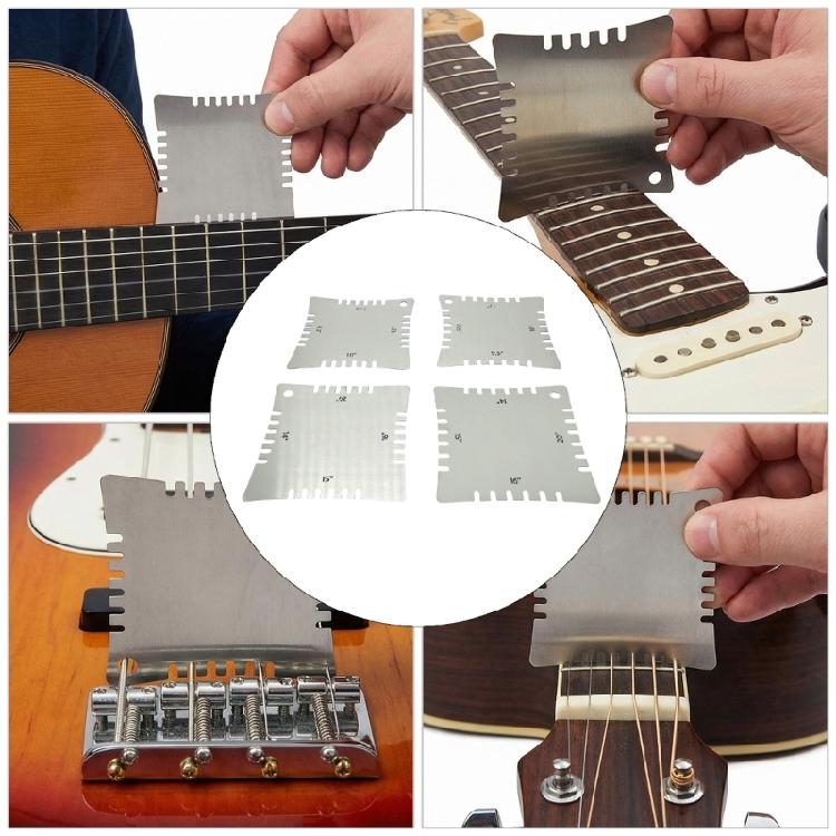 4Pcs Guitar Notched Gauge Ergonomic Guitar Setup Tools Metal Fretboard Measuring Tool for Bass Acoustic Guitar