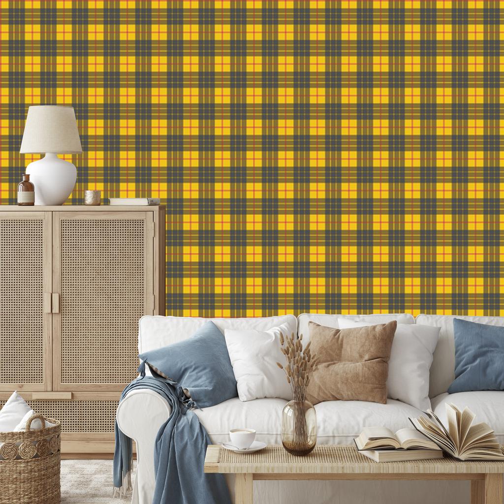 Yellow Checkered Wallpaper Gold and Brown for Living Room and Bedroom 50x1000