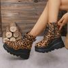 Women's boots new thick heel thick-soled patent leather Martin boots women's large size 43 leopard print short boots