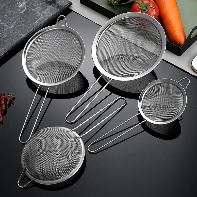 3Pcs/Set 6-24cm Fine Mesh Strainers Stainless Steel Soybean Milk Juice Tea Filter Flour Sieve Household Kitchen Accessories
