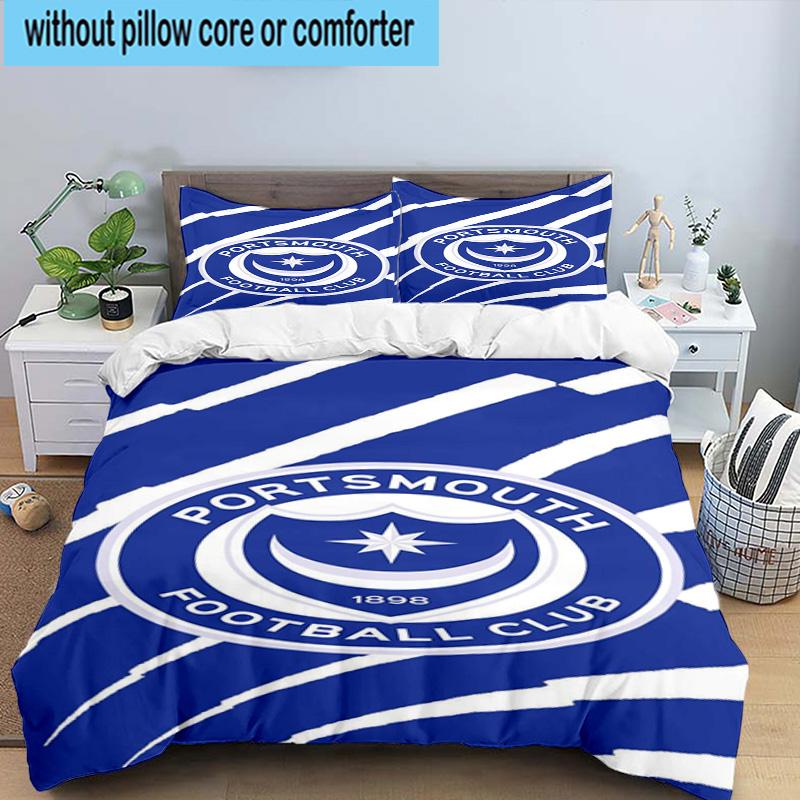 3pcs Portsmouth F.C Printed Bedding Set Duvet Cover Closure Includes 1 Duvet Cover & 2 Pillowcases Bedding Sets Home Decor Gifts