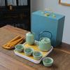 Travel Portable Kung Fu Tea Set Gift Tea One Pot Four Cups Tea Tray Office Porcelain Carving