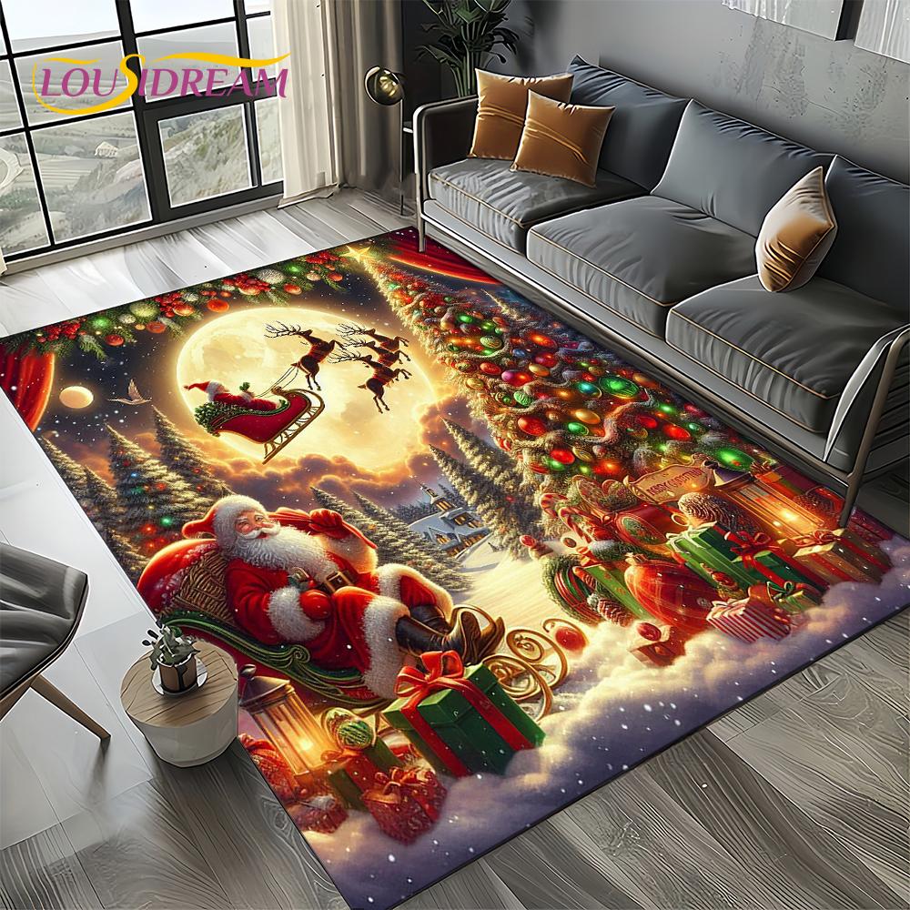 2025 Merry Christmas Tree Santa Claus,New Year Fairy Tale Gift Carpet Rug for Home Bedroom Sofa Doormat Decor,Non-slip Floor Mat