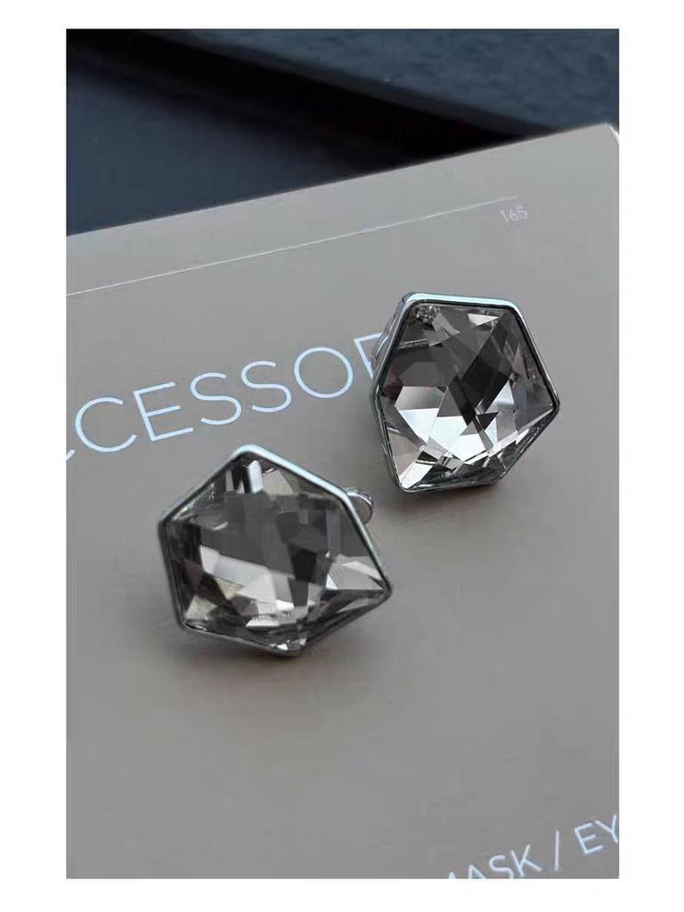 Korean Minimalist Geometric Crystal Earrings & Necklace Set with Adjustable Ring