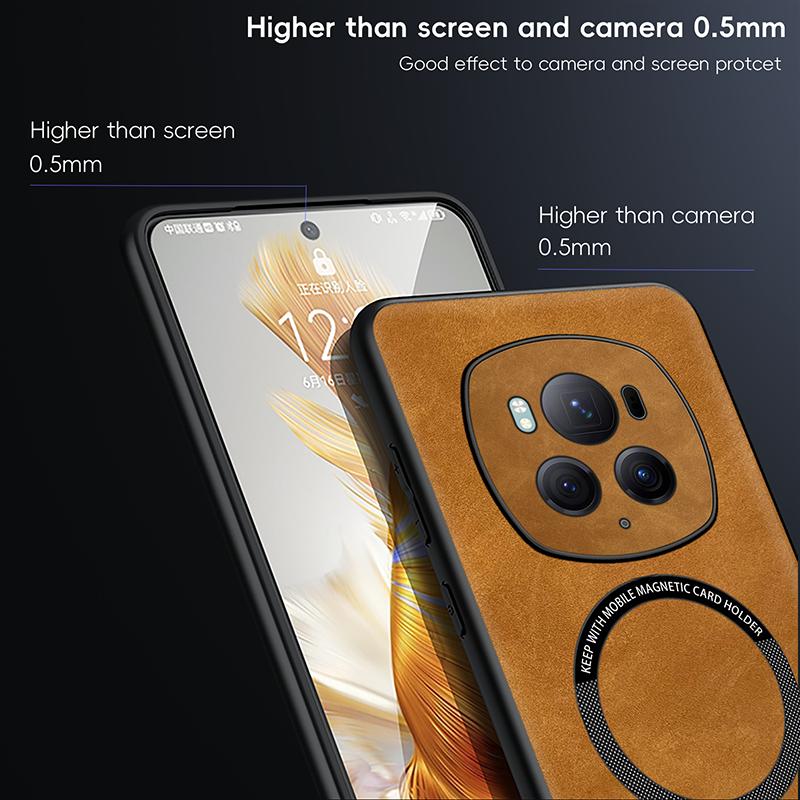 For Magsafe Magnetic Car Support Shockproof Matte Leather Phone Case For Honor 200 100 90 70 Magic 6 5 4 3 Pro Bumper Back Cover