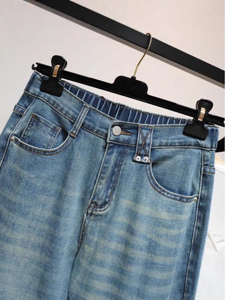 Plus Size Summer Thin Straight-Leg Wide Drape Jeans for Pear-Shaped Bodies