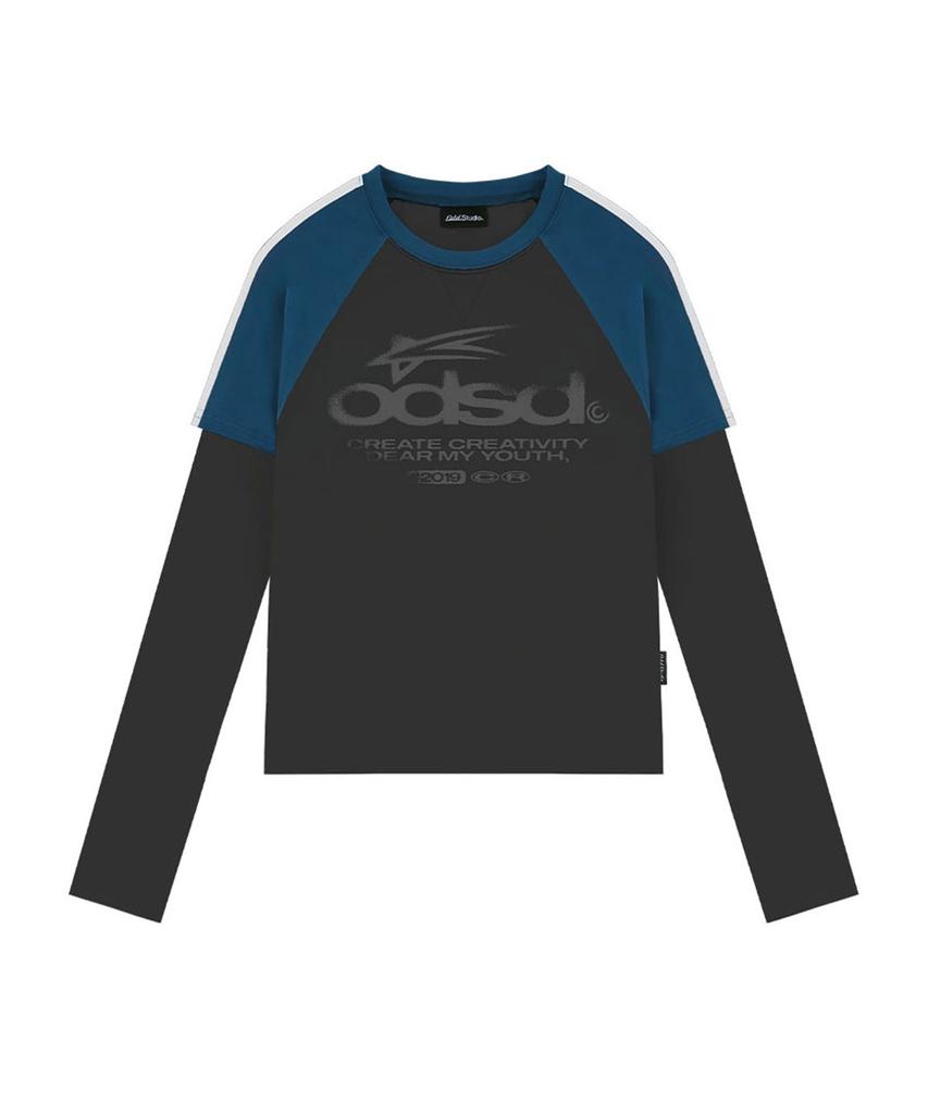ODDSTUDIO Odsd Raglan Track Semi-Crop T-Shirt - Charcoal / Blue