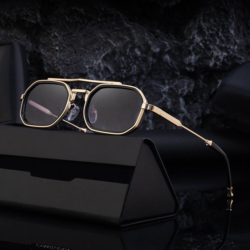 Lunettes de soleil rétro à double faisceau pour hommes, petite monture, verres solaires haut de gamme à monture intégrale