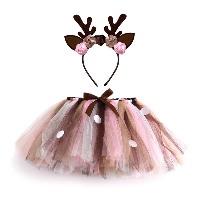 Kids Halloween Dressing up Costume Elk Dressing up Set Elk Ears Headband and Tutu Skirt for Kid Girl Halloween Party