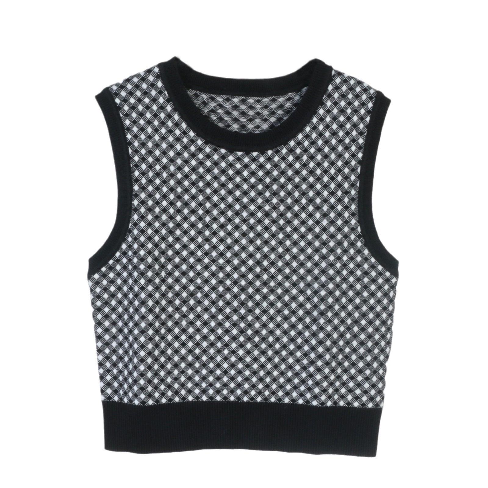 

Французский S Осень/Зима 2024 Комплект клетчатого вязаного кардигана и жилета L