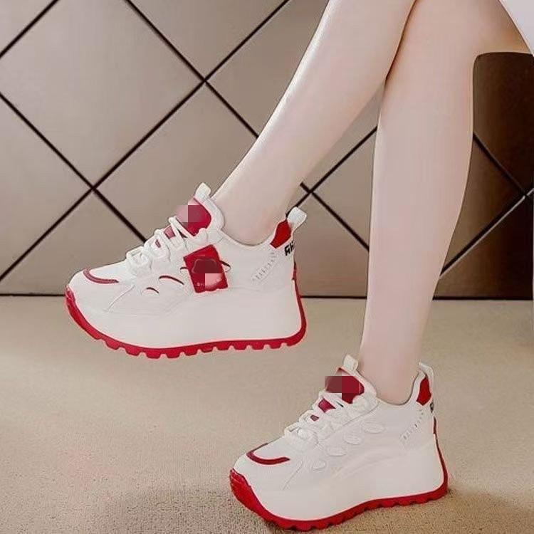 7CM heightening color matching platform dad shoes for women 2025 autumn new fashion versatile lace-up soft leather casual shoes for women