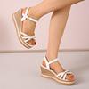 Wedge Sandals Women's Fashion Round Toe Metal Buckle Cross Slim Strap Platform Non-Slip High Heel Plus Size Shoes