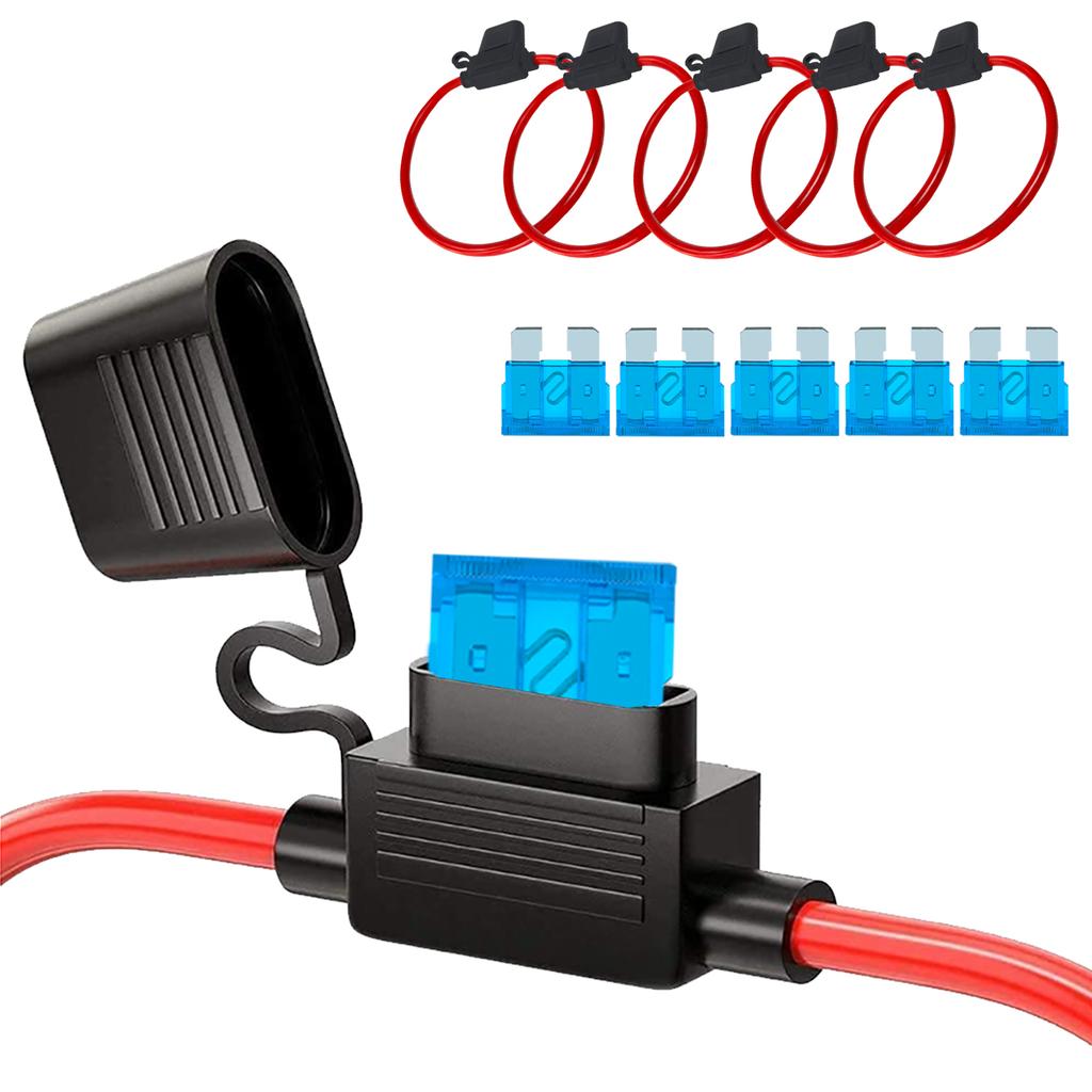 5Pcs 14 AWG Inline Fuse Holder Kit Waterproof 12V Automotive Blade Fuse 15A Fuses for Car Boat Marine RV Truck 12V Relay Harness