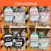 Color Blocked Embroidery Student Backpack Shoulder Bag Pencil Case Set For Comfortable Wear