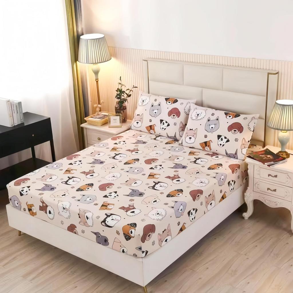 Pink Peach Pattern Mattress Three-Piece Digital Printing Mattress Bedding Set Adult Children