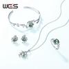 WES   CopperNatural Gemstone 8*8mm Moss Agate Jewelry Set for Women Leaf Branch Ring Pendant  Wedding Gift