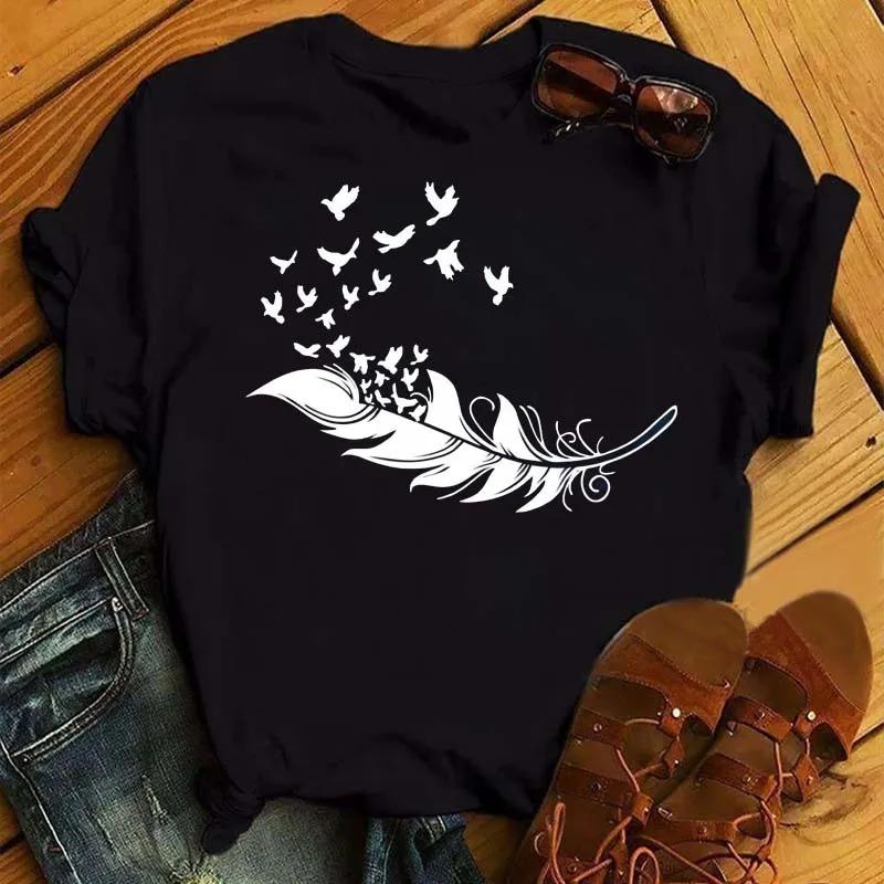 Watercolor Butterfly Heart Printed T Shirt New Women Black T Shirt Harajuku Cute Graphic Tee Shirt Ladies Casual FeUnisex Tops Tee