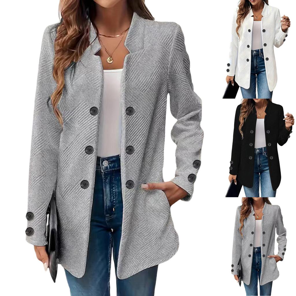 Women's Fashionable Casual Long-Sleeved Solid Color Three-Button Double-Breasted