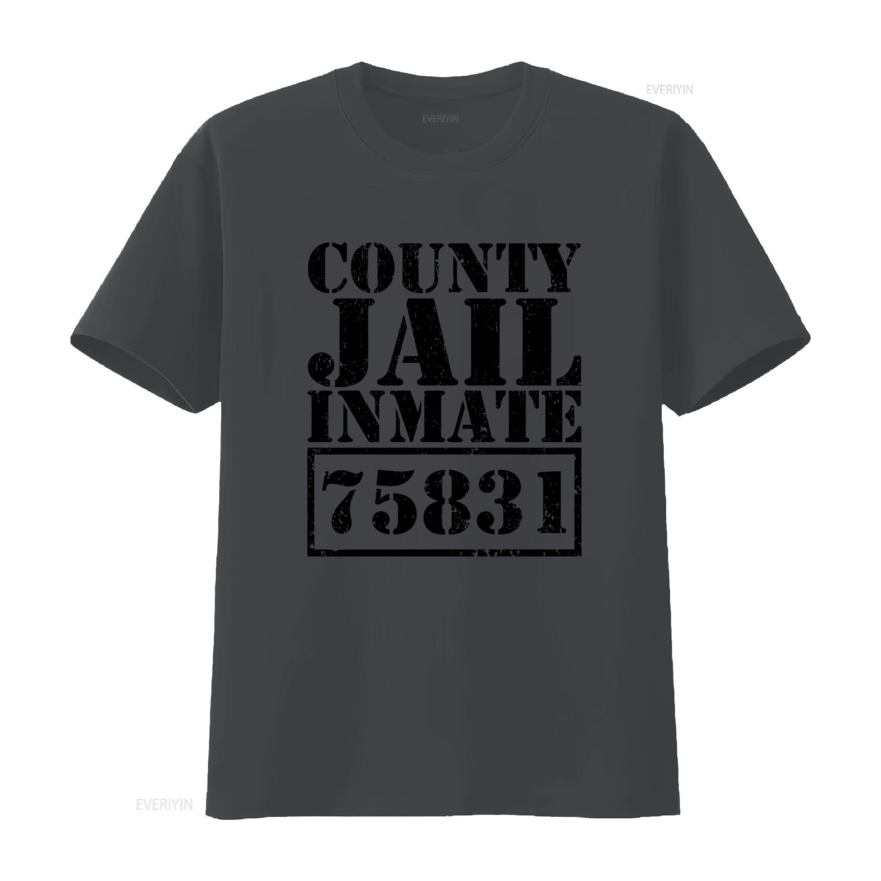 

County Jail Inmate T Shirt Halloween Costume Prison Funny Men s vintage Washed fashion Breathable Comfortable Stretched 4XL