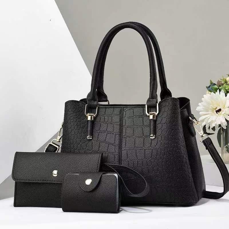 

Stylish New Crocodile Pattern Women s Bag Set Versatile Handbag Shoulder Crossbody Tote In Elegant Black And Cream Colors Black
