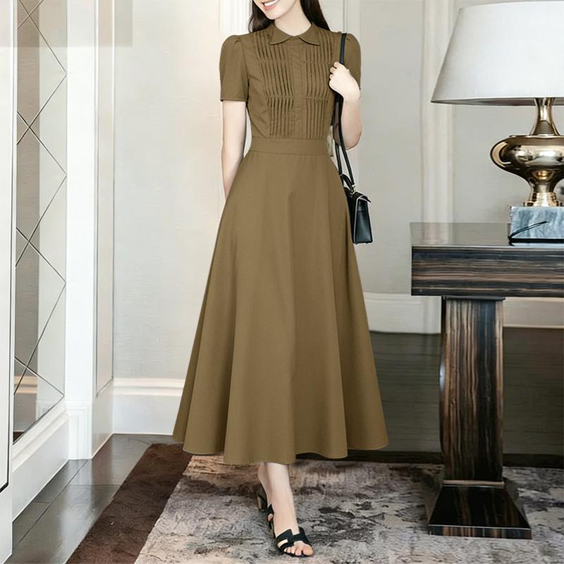 ZANZEA Women Summer Turn Down Collar Short Sleeve Elegant Casual Dress