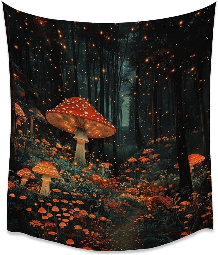 

Gothic Enchanted Forest Art Tapestry Dark Academia Fantasy Lantern Aesthetic Tapestries Boho Vintage Wall Hanging Decor Bedroom 74x94cm(29x37in)