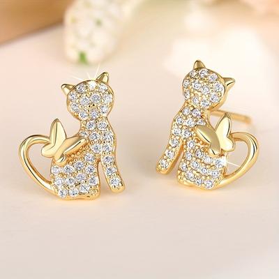 Boucles d'oreilles élégantes pour chat Zircone synthétique Mignon Bijou sur le thème animal Parfait pour le quotidien des femmes et les cadeaux de fête