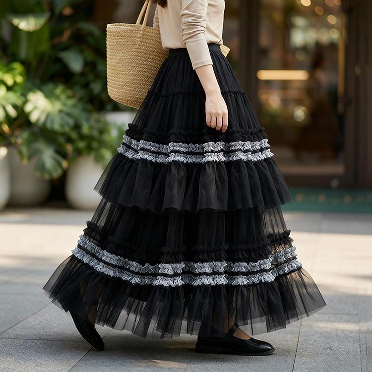 Fei Yuan Layered Polka Dot Mesh Skirt - Women s Early Spring Fashion One Size
