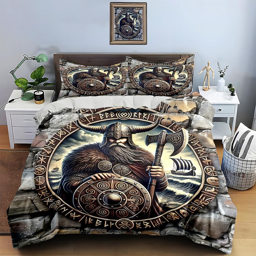 Viking-themed illustration. Bedding Duvet cover sets Duvet covers Pillowcases gifts (1 * Duvet Cover 2 * Pillowcases, without duvet insert)