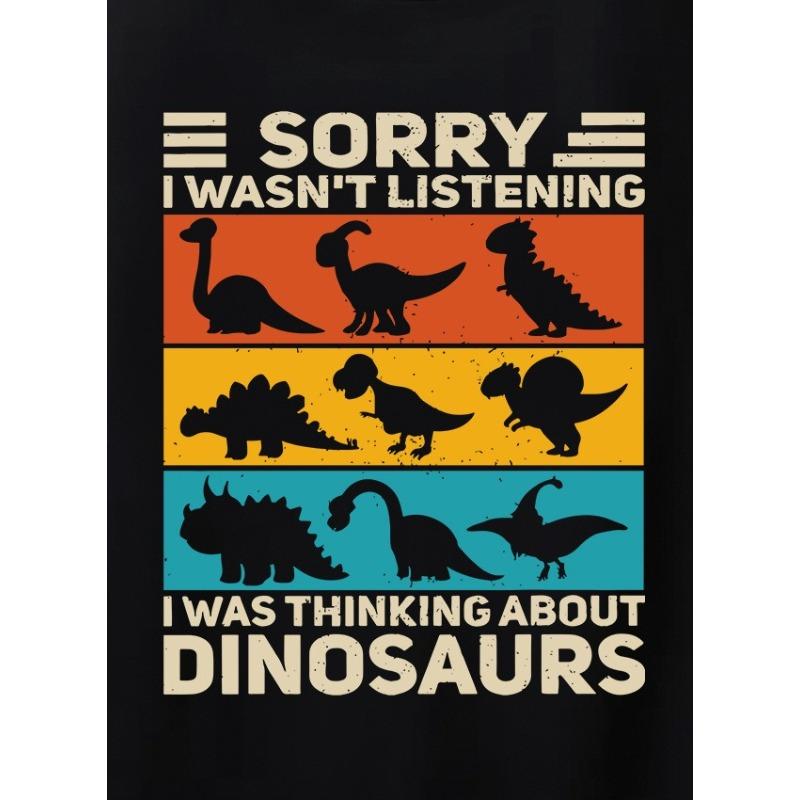 Kids Crew Neck Short Sleeve T-Shirt with Dinosaur Themed & Letter Print