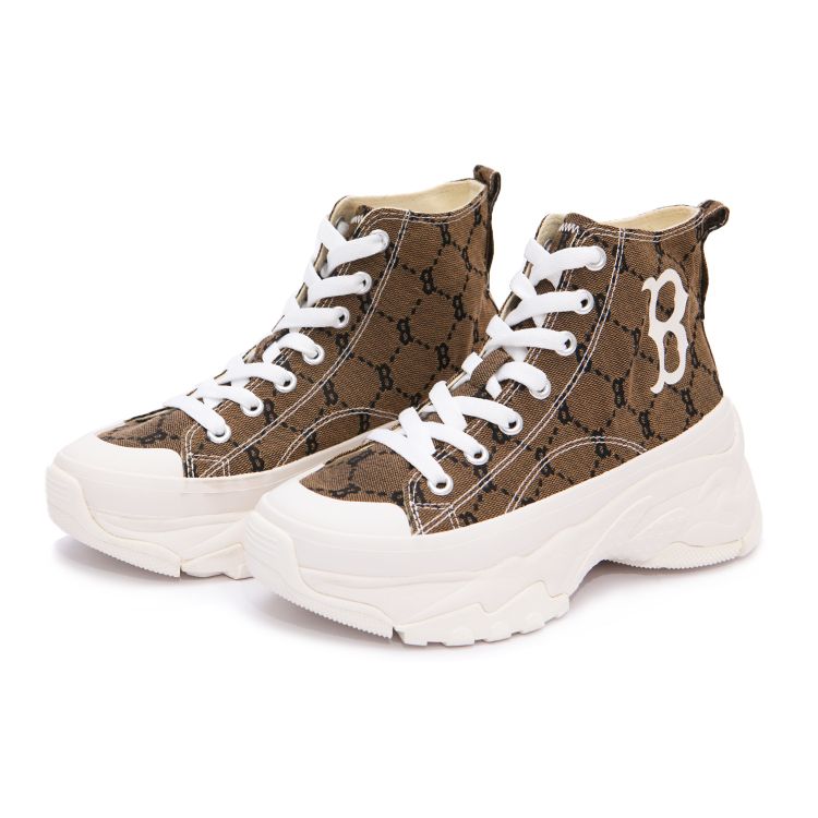 MLB Chunky High Mono Retro Comfortable High-Top Canvas Shoes Unisex Sneakers Khaki 3ASHU311N-43BGD