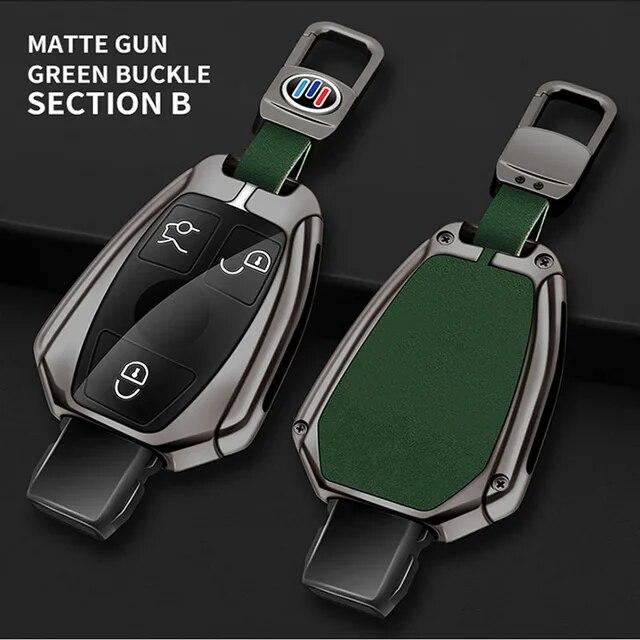 Skórzana obudowa kluczyka do samochodu ze stopu cynku obudowa Fob dla Mercedes Benz ACES klasa GLA CLA GLK GLC CLS W204 W463 W176 W251 W205 AMG