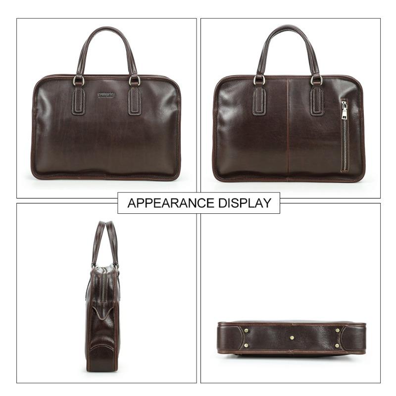 Men Full Grain Waxed Leather Briefcase Fits 14 Inch Laptop Business