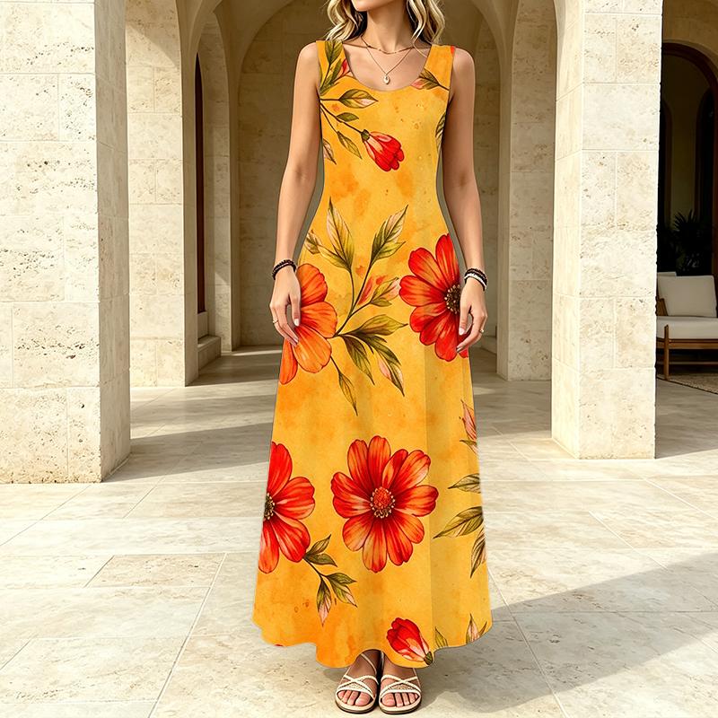 Women's Sleeveless Tank Maxi Dress,Relaxed Fit,Soft Comfortable Fabric,Vibrant Prints,Perfect for Daily Casual & Vacation,Elegant Stylish
