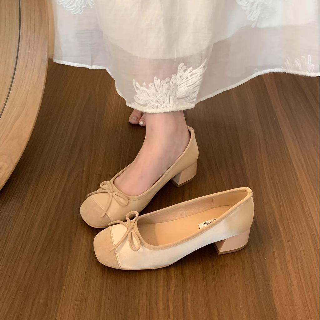 Xiaoxiangfeng Light Mouth Silver Single Shoes Spring and Summer French with Skirt Red Evening Grandma Shoes Gentle Thick Heel High Heels