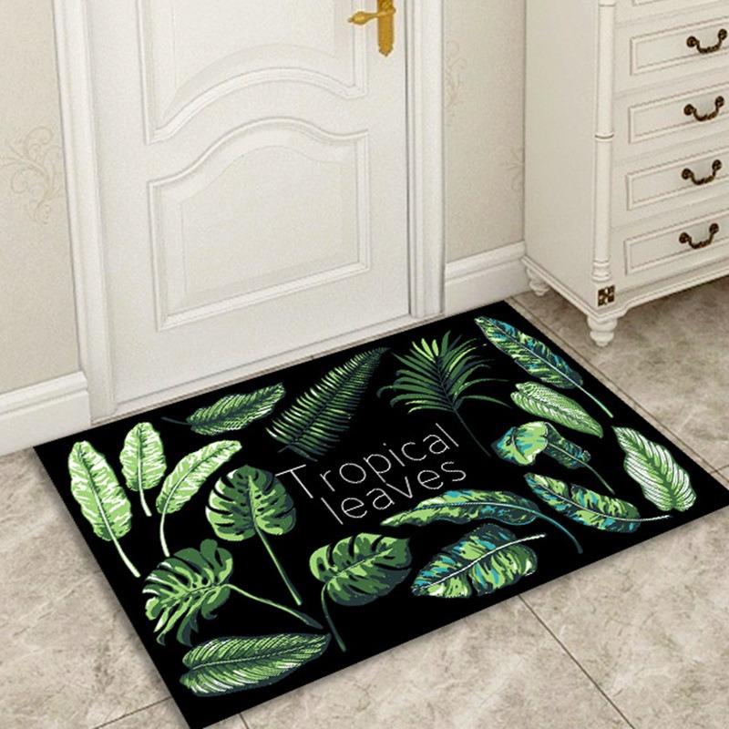 Leaf Print Door Mat Absorbent Non-Slip Bathroom Kitchen Floor Pad for Bedroom Entrance Bathroom Waterproof Foot Rug Fresh Beauty