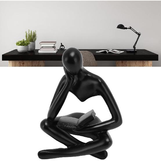 AUNMAS Thinker Reading Statue, Abstract Resin Sitting Figure Ornament for Living Room Cabinet Decoration (Black)