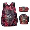 Classic Novelty Cool Cute Cat Pattern 3D Print 3pcs/Set Student School Bags Laptop Backpack Crossbody Lunch bag Pencil Case
