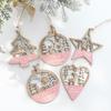 New Year 1Pc Pink Christmas Ornament Wooden Hanging Pendants Star Xmas Tree Love Santa Claus Christmas Decorations