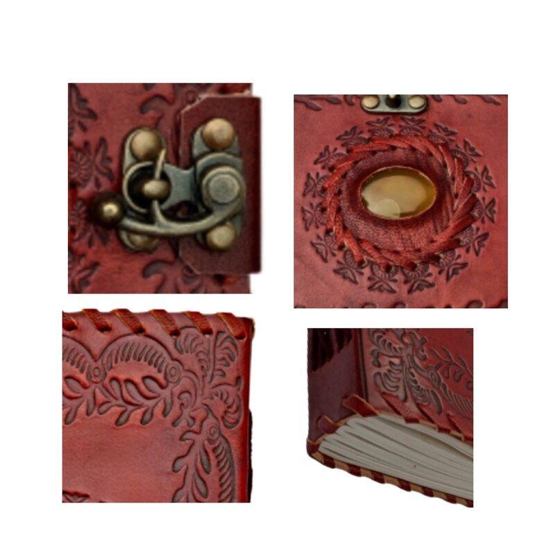 Vintage kožený deník s polodrahokamy, starožitný papír s okrajem Deckle, kniha stínů, deník, grimoár, dárky k výročí.