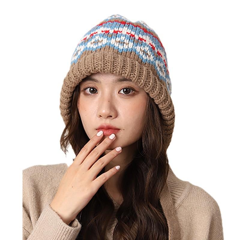 Women's Retro Fair Isle Knitted Balaclava Hat - Warm Wool Ear Protection