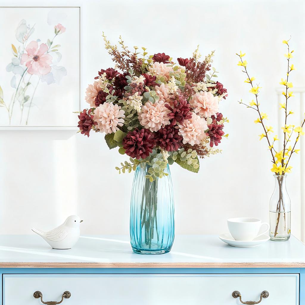 1PC Artificial Flowers Lavender Silk Ball Chrysanthemum Home Decor Wedding Dining Table Centerpieces Fake Plants Bridal Bouquets