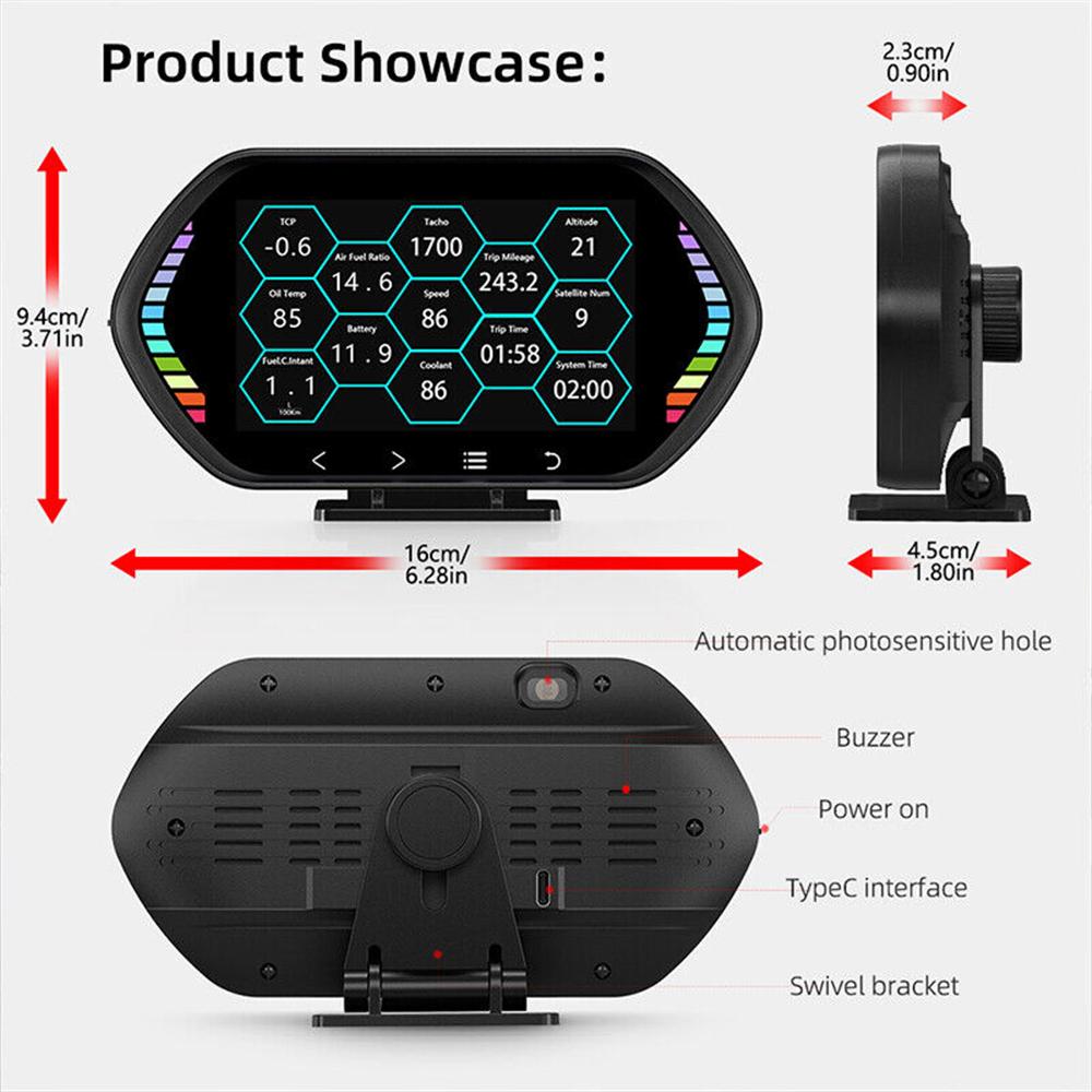 Multi-function HD Instrument F12 HUD OBD2 GPS Car Head Up Display Windshield Car Speedometer Security Alarm