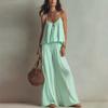 Women Summer Sleeveless V Neck Camisole Top Elastic Waist Wide Leg Pants Two Piece Set Casual Loose Fit
