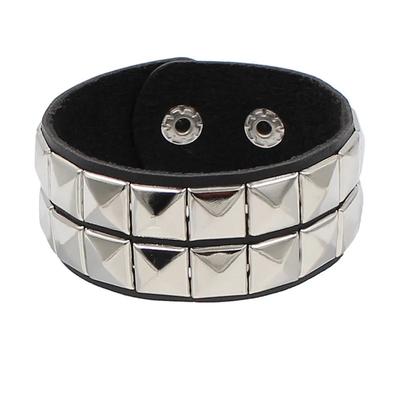 Hot Punk Unique Row Spikes Rivet Stud Wide Pu Leather Bracelet Gothic Rock Unisex Cuff Bangle Bracelet Men Jewelry
