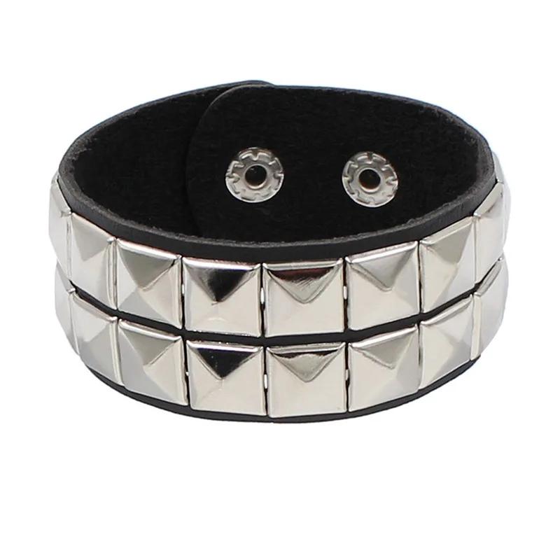 PU Leather Bracelet Punk Goth Studded Spike Rivet Buckle Wristband Cuff Bangle Black Gothic Steampunk for Men Women Unisex 80s