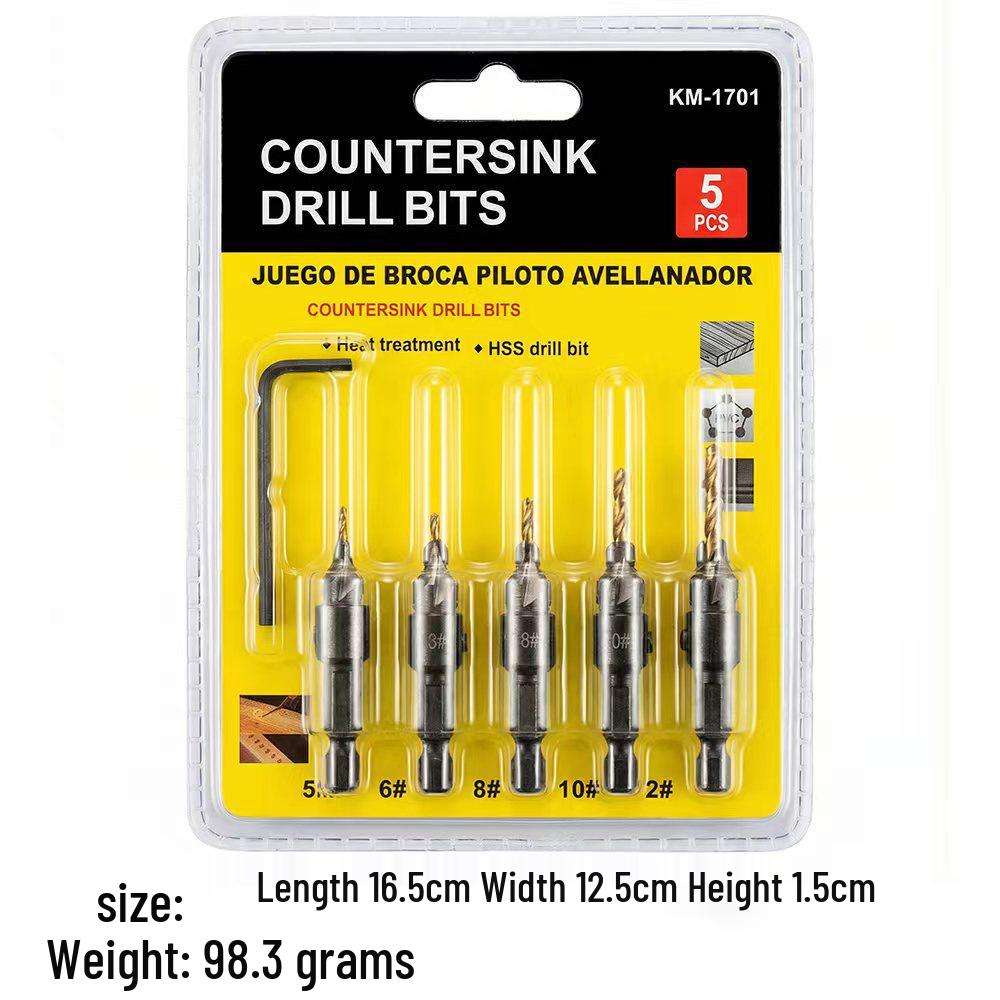 Adjustable Woodworking Countersink Drill Bit Set - Hex Shank, Fast Chip Removal & Hole Opener.