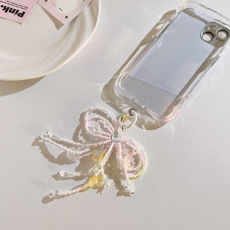 Stylich Phone Charm Clip Colorful Bowknot Pendant Keyring Butterfly Knot Key Chain Portable Keyrings Accessory for Women