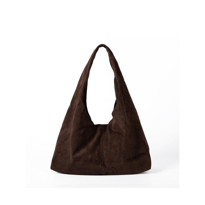 Новая вместительная ретро-сумка через плечо в ленивом стиле для женщин, нишевая замшевая сумка-тоут темно-коричневого